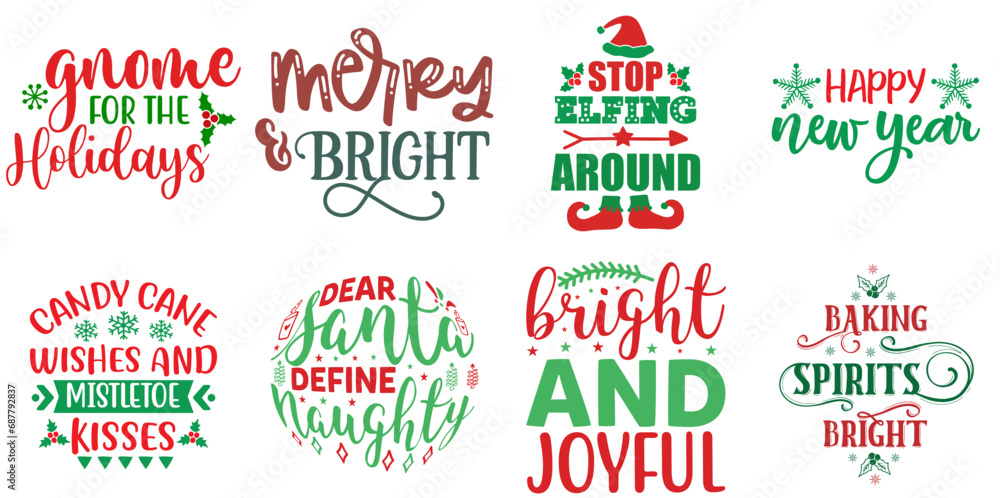 Fototapeta premium Merry Christmas and New Year Calligraphic Lettering Bundle Christmas Vector Illustration for Infographic, Book Cover, Brochure