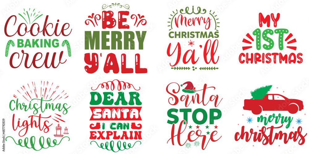 Christmas and New Year Hand Lettering Bundle Christmas Vector Illustration for Packaging, Wrapping Paper, Printing Press