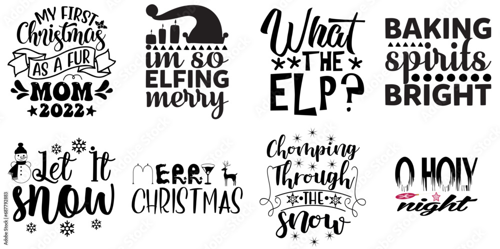 Christmas and Winter Inscription Set Christmas Black Vector Illustration for Gift Card, Book Cover, Printing Press