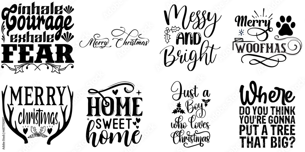 Merry Christmas and Happy New Year Trendy Retro Style Illustration Collection Christmas Black Vector Illustration for Mug Design, Poster, Presentation