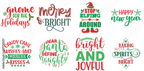 Merry Christmas and New Year Calligraphic Lettering Bundle Christmas Vector Illustration for Infographic, Book Cover, Brochure