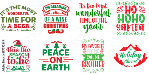 Happy Holiday and Winter Typographic Emblems Bundle Christmas Vector Illustration for Vouchers, Brochure, Flyer