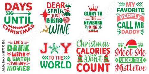 Merry Christmas and Happy Holiday Inscription Bundle Christmas Vector Illustration for Printable, T-Shirt Design, Flyer © David