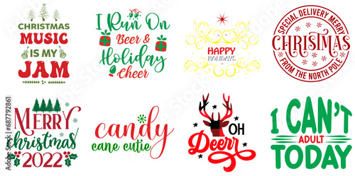 Merry Christmas and Winter Typographic Emblems Set Christmas Vector Illustration for Vouchers, Motion Graphics, Banner