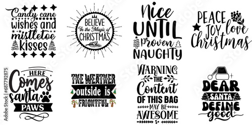 Happy Holiday and Winter Phrase Bundle Christmas Black Vector Illustration for Announcement, Bookmark, Printable