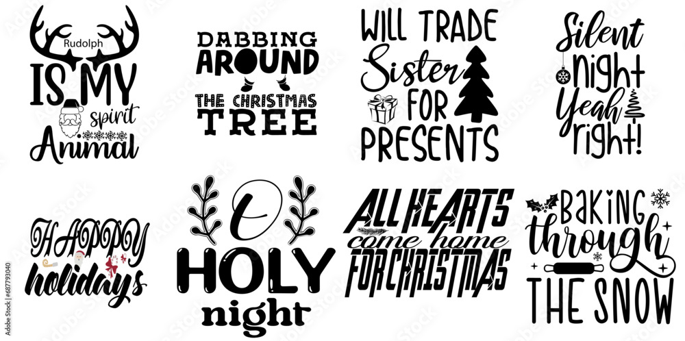 Fototapeta premium Christmas Festival and Winter Holiday Typography Collection Christmas Black Vector Illustration for Gift Card, Presentation, Greeting Card