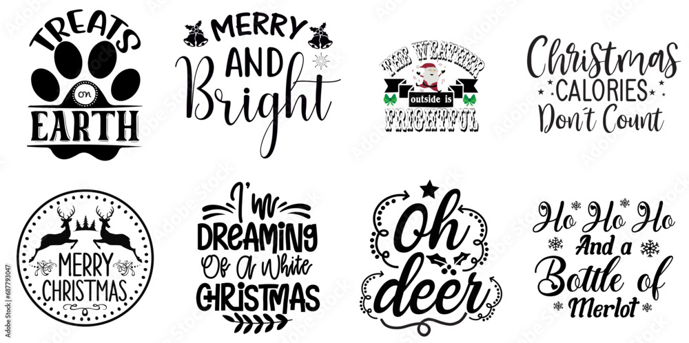 Merry Christmas and Happy Holiday Labels And Badges Bundle Christmas Black Vector Illustration for Printing Press, Icon, Newsletter