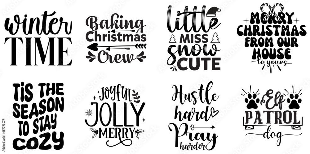 Christmas and Holiday Trendy Retro Style Illustration Bundle Christmas Black Vector Illustration for Bookmark, Presentation, T-Shirt Design