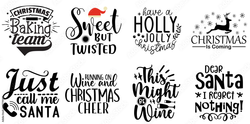 Christmas and Holiday Phrase Set Christmas Black Vector Illustration for Sticker, Postcard, Announcement