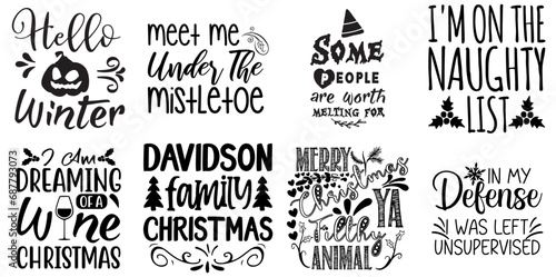 Merry Christmas and Winter Invitation Collection Christmas Black Vector Illustration for Presentation, Bookmark, Sticker