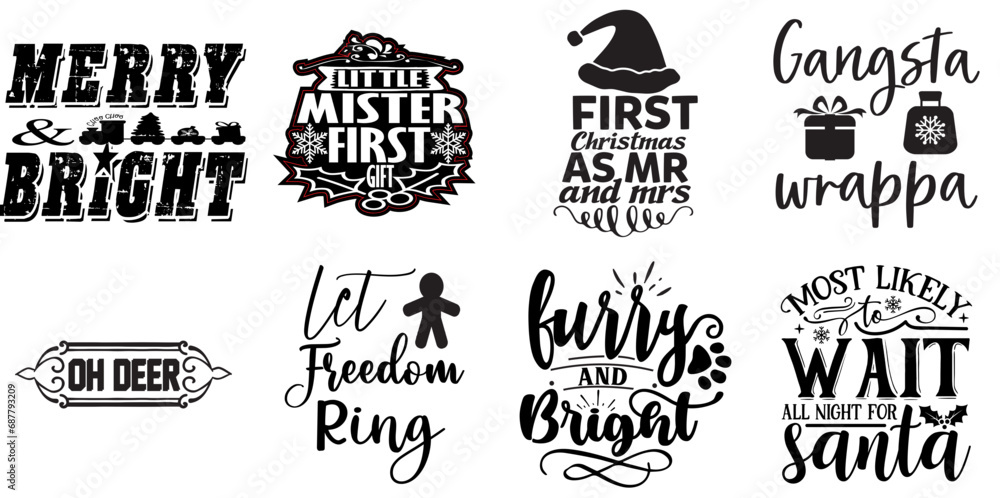 Happy Holiday and Winter Inscription Bundle Christmas Black Vector Illustration for Holiday Cards, Flyer, Newsletter Happy Holiday and Winter Inscription Bundle Christmas Black Vector Illustration for Holiday Cards, Flyer, Newsletter