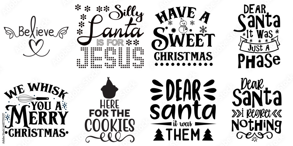 Christmas Festival and Winter Holiday Typographic Emblems Bundle Christmas Black Vector Illustration for Advertisement, Poster, Infographic