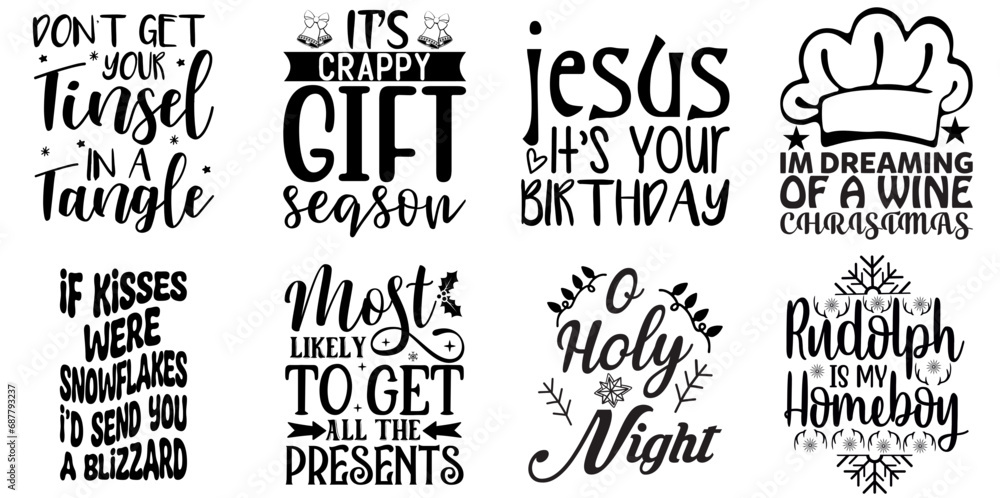 Christmas and Holiday Phrase Set Christmas Black Vector Illustration for Bookmark, Advertising, Flyer