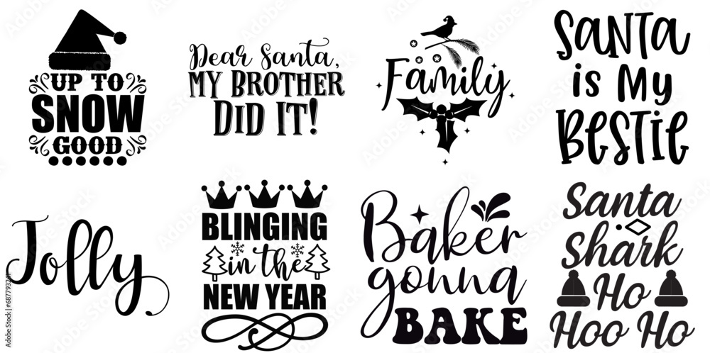 Happy Holiday and Winter Phrase Collection Christmas Black Vector Illustration for Bookmark, Presentation, Icon