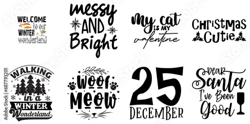 Christmas and Holiday Typography Collection Christmas Black Vector Illustration for Announcement, Bookmark, Printable