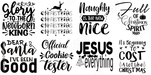 Christmas and New Year Calligraphy Collection Christmas Black Vector Illustration for Holiday Cards, Stationery, Greeting Card