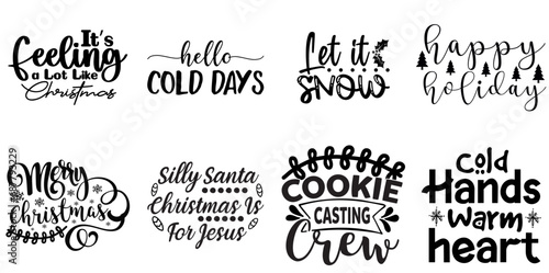 Merry Christmas Trendy Retro Style Illustration Collection Christmas Black Vector Illustration for Sticker, Mug Design, Printing Press