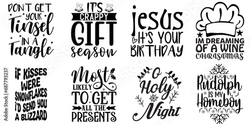 Christmas and Holiday Phrase Set Christmas Black Vector Illustration for Bookmark, Advertising, Flyer