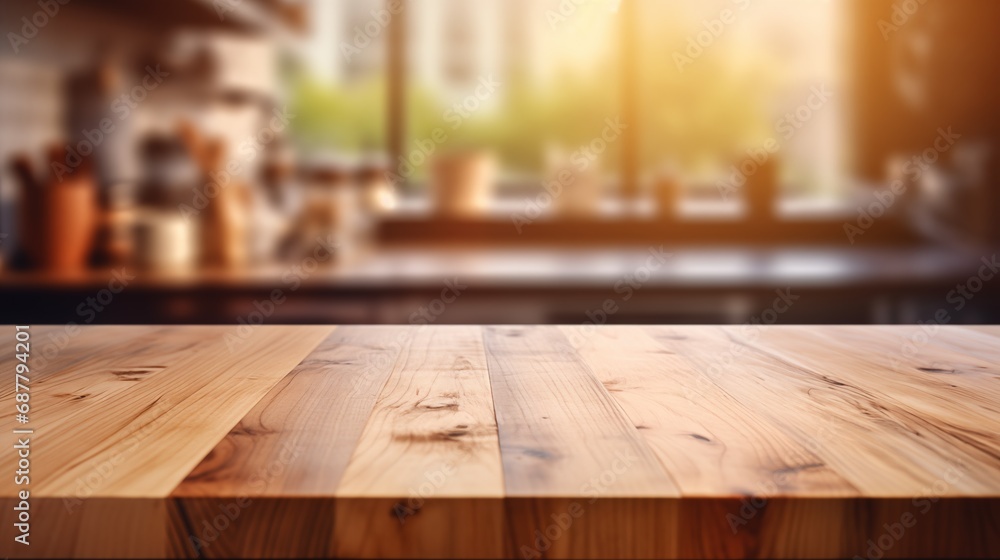 Dining Elegance: Inviting Wooden Table Set Against a Softly Blurred Kitchen. Generative AI. Dining Elegance: Inviting Wooden Table Set Against a Softly Blurred Kitchen. Generative AI.
