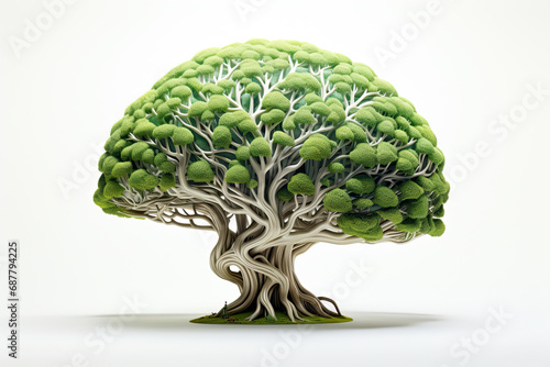medical illustration of a green tree-shaped brain isolated on white background. green tree in form of human brain photo