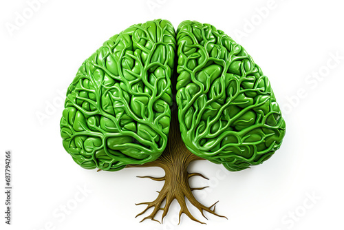medical illustration of a green tree-shaped brain isolated on white background. green tree in form of human brain photo