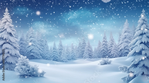 Natural winter Christmas background with blue sky heavy snowfall. Generative AI © Petruk