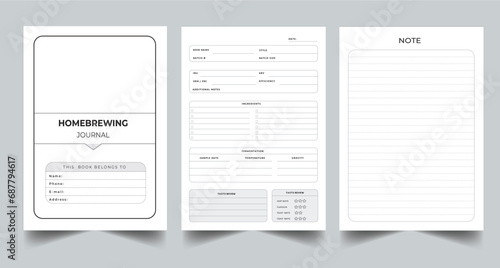 Editable Homebrewing Journal Planner Kdp Interior printable template Design.