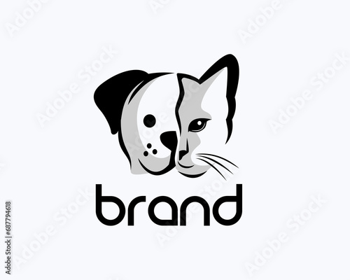 half dog half cat art head pet logo design template illustration inspiration