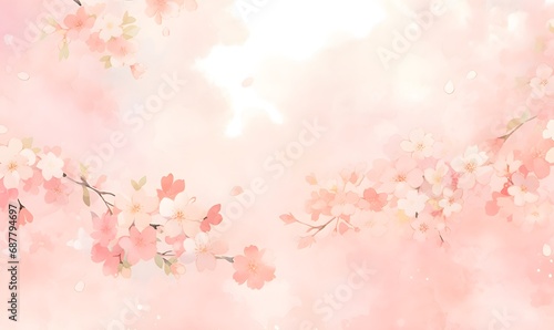 Beautiful watercolor pink cherry blossom illustration, Generative AI #687794697