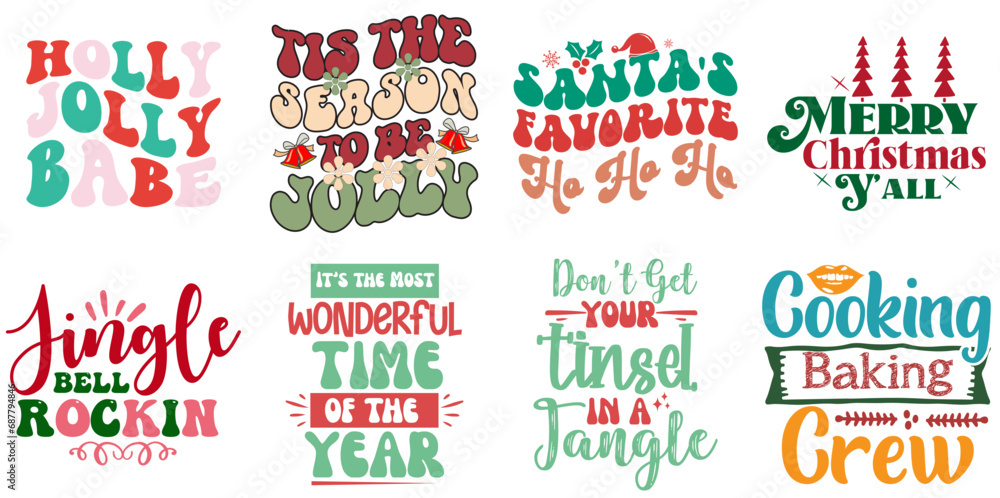 Christmas and Holiday Labels And Badges Set Retro Christmas Vector Illustration for Greeting Card, Packaging, T-Shirt Design