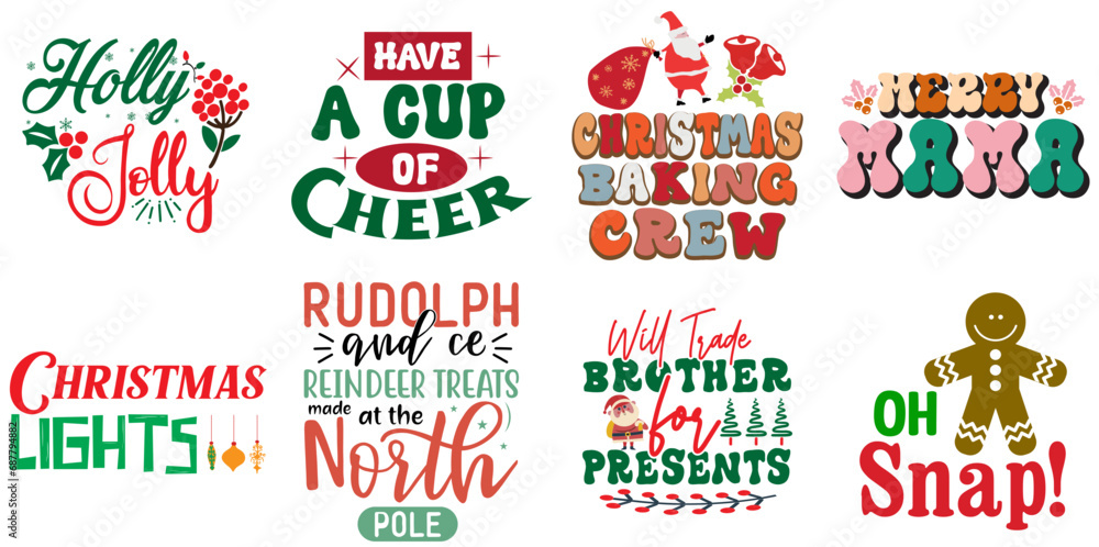 Merry Christmas and Happy New Year Hand Lettering Collection Retro Christmas Vector Illustration for Sticker, Mug Design, Stationery Merry Christmas and Happy New Year Hand Lettering Collection Retro Christmas Vector Illustration for Sticker, Mug Design, Stationery