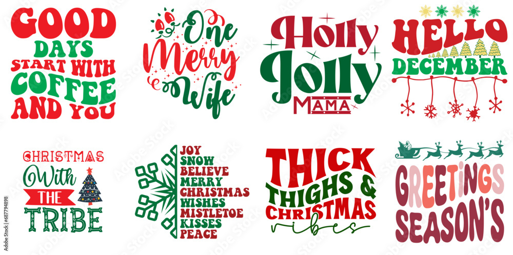 Merry Christmas and Happy New Year Quotes Set Retro Christmas Vector Illustration for Greeting Card, Gift Card, Printing Press Merry Christmas and Happy New Year Quotes Set Retro Christmas Vector Illustration for Greeting Card, Gift Card, Printing Press