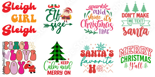 Merry Christmas and Happy New Year Calligraphic Lettering Collection Retro Christmas Vector Illustration for Bookmark, Social Media Post, Banner
