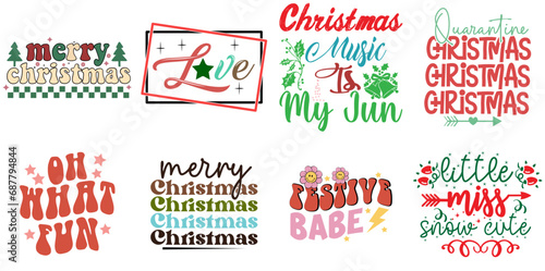 Merry Christmas and Holiday Celebration Quotes Collection Retro Christmas Vector Illustration for Logo  Social Media Post  Wrapping Paper