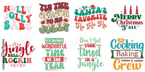 Christmas and Holiday Labels And Badges Set Retro Christmas Vector Illustration for Greeting Card, Packaging, T-Shirt Design