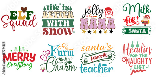 Holiday Celebration and Winter Trendy Retro Style Illustration Bundle Retro Christmas Vector Illustration for Presentation, Magazine, Greeting Card