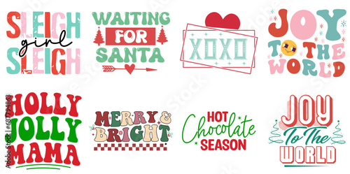 Happy Holiday and Winter Phrase Bundle Retro Christmas Vector Illustration for Advertisement  Printable  Motion Graphics