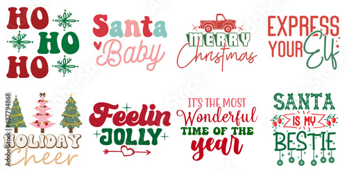 Christmas and New Year Typography Bundle Retro Christmas Vector Illustration for Social Media Post, Bookmark, Announcement