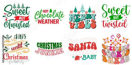 Christmas Festival and Winter Holiday Hand Lettering Bundle Retro Christmas Vector Illustration for T-Shirt Design, Decal, Announcement