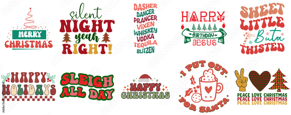 Christmas and Winter Hand Lettering Collection Vintage Christmas Vector Illustration for Icon, Advertising, Magazine