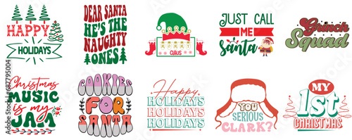 Merry Christmas and New Year Calligraphic Lettering Set Vintage Christmas Vector Illustration for Holiday Cards, Sticker, Bookmark