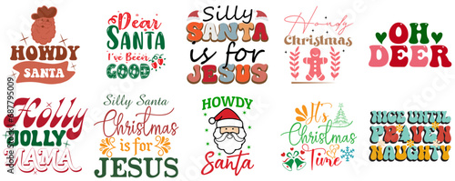 Christmas and Holiday Phrase Collection Vintage Christmas Vector Illustration for Social Media Post, Decal, Bookmark