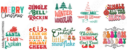 Happy Holiday and Winter Labels And Badges Set Vintage Christmas Vector Illustration for Gift Card, Sticker, Newsletter