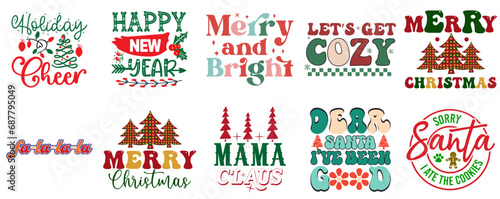 Holiday Celebration and Winter Quotes Set Vintage Christmas Vector Illustration for Mug Design, Decal, Advertisement