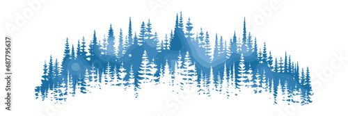 Coniferous forest, natural border, isolated on white background
