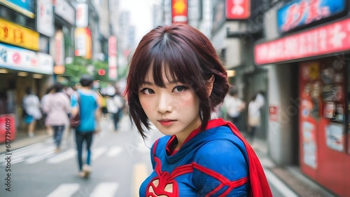 Cute Asian Girl Superhero Background Very Cool