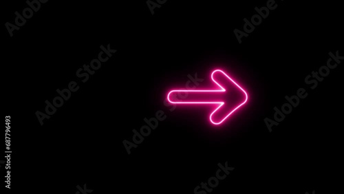 Glowing Right arrow animation. purple neon colored swipe right arrow animation video. shining signboard animation. Glowing arrow pointers icon. animation of a purple neon arrow moving to the right. photo