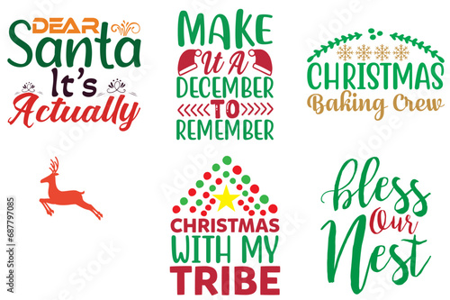 Merry Christmas and New Year Phrase Set Christmas Vector Illustration for Stationery, Printing Press, Greeting Card photo