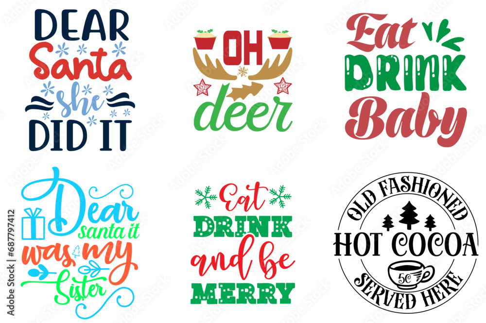 Christmas and Holiday Typography Collection Christmas Vector Illustration for Gift Card, Label, T-Shirt Design