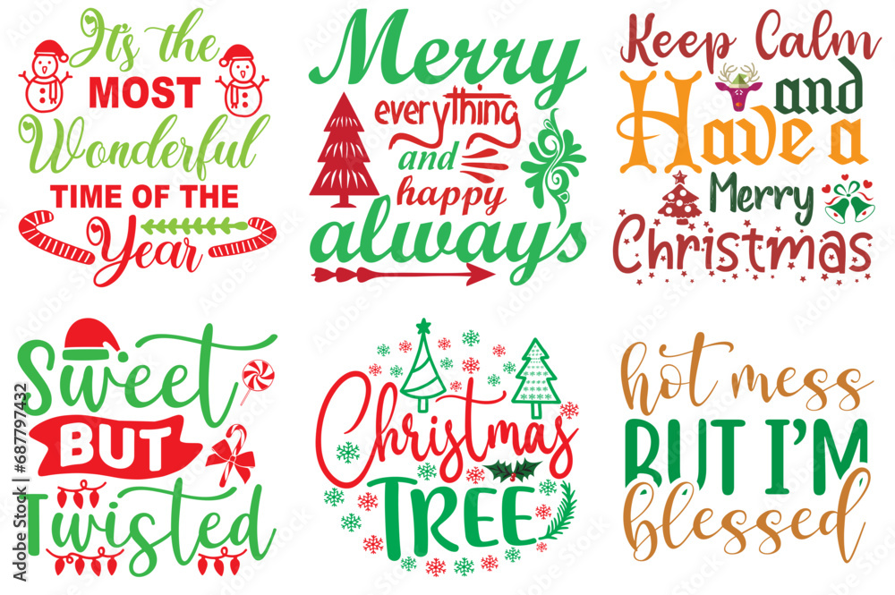 Christmas Festival and Winter Holiday Inscription Collection Christmas Vector Illustration for Gift Card, Postcard, Stationery